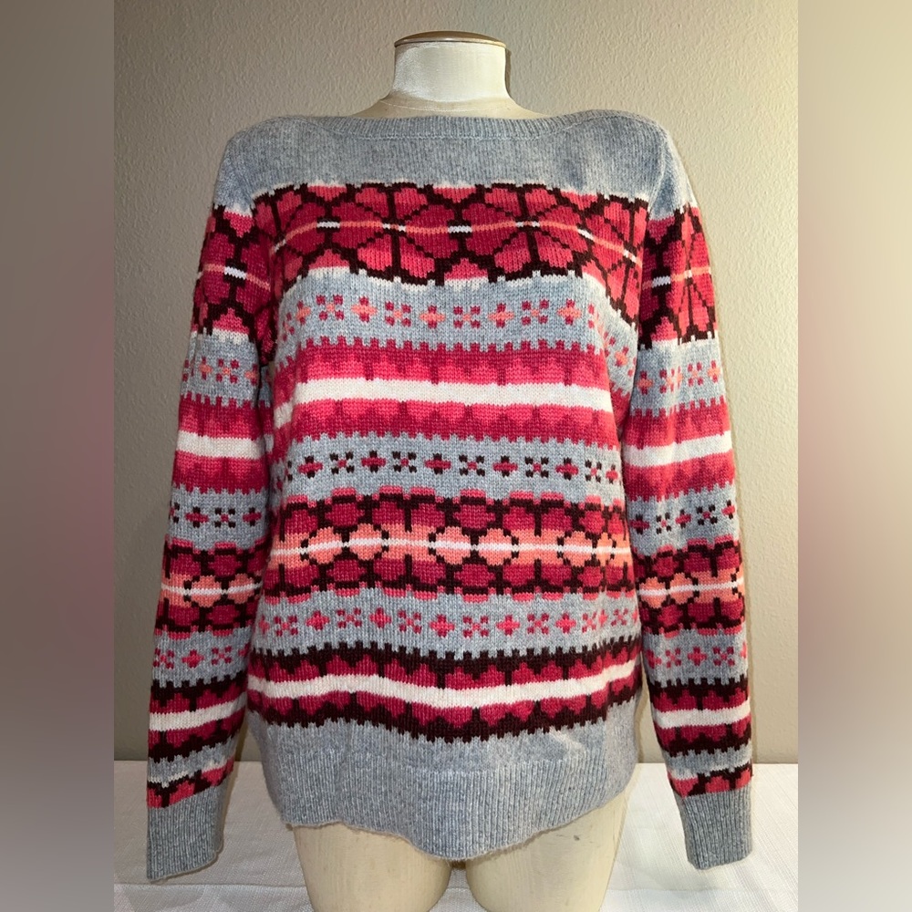 Ann Taylor LOFT pink and gray fair aisle sweater size Large 1324
